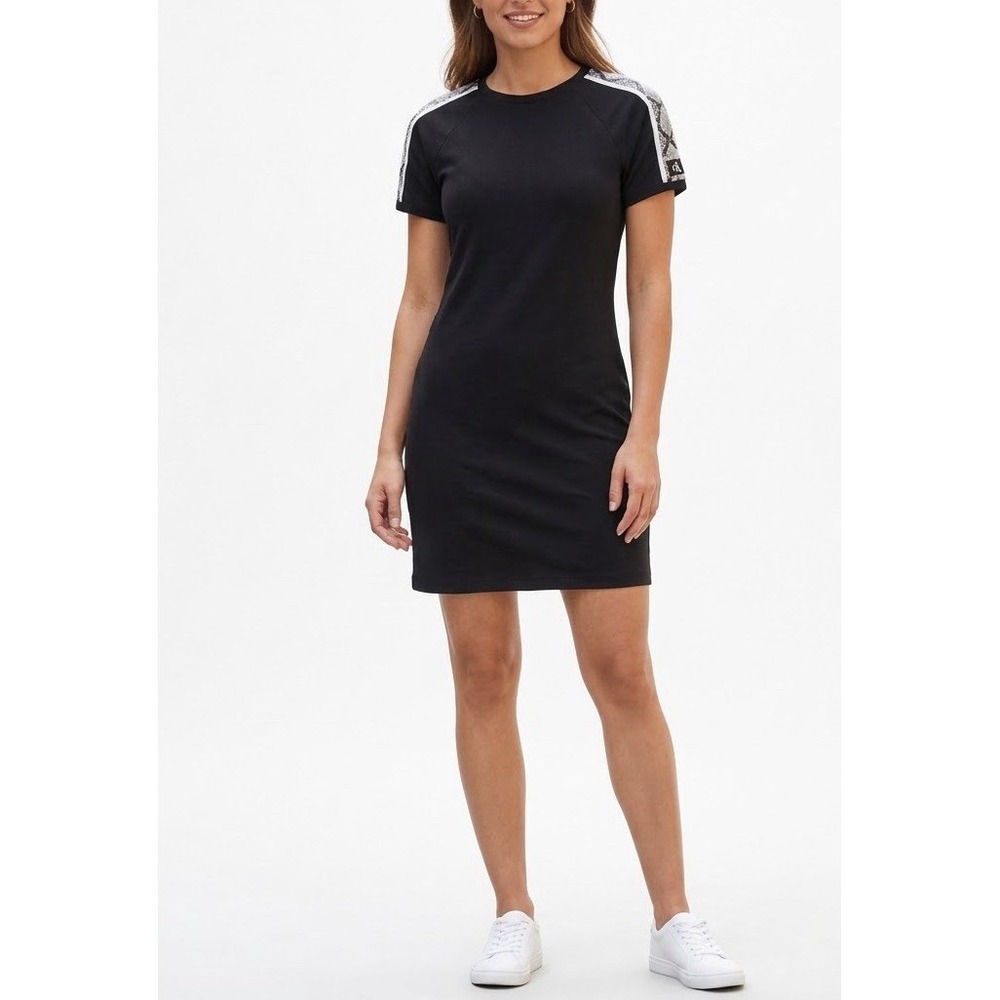 NWT Calvin Klein Women's Black T-Shirt Dress Snakeskin Short Sleeves size Small